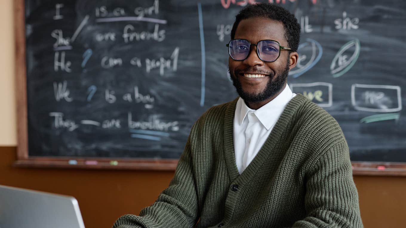 Middle school teacher in classroom