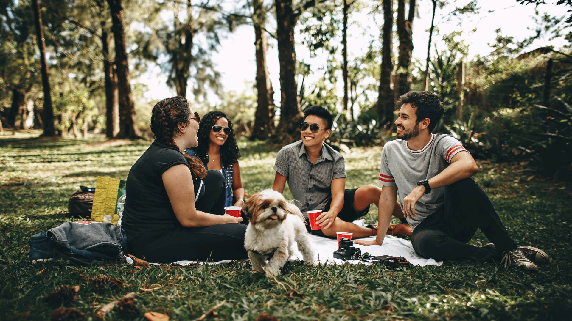 friends laughing on a picnic