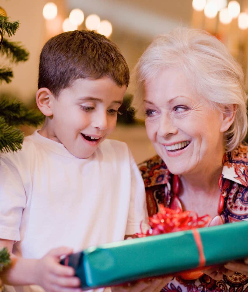 toxic grandma giving gifts to grandson