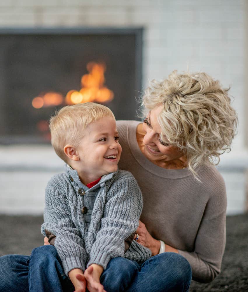 toxic boy grandma hugging grandson