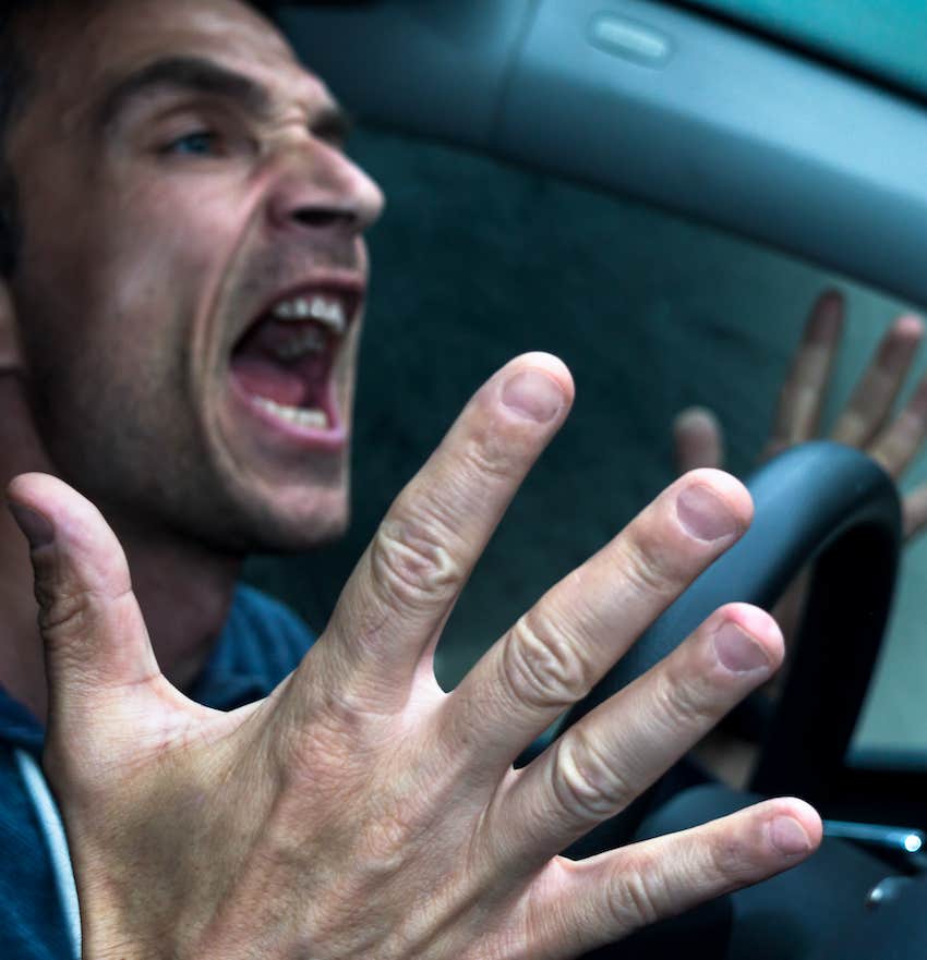 Angry man has mood swing while driving