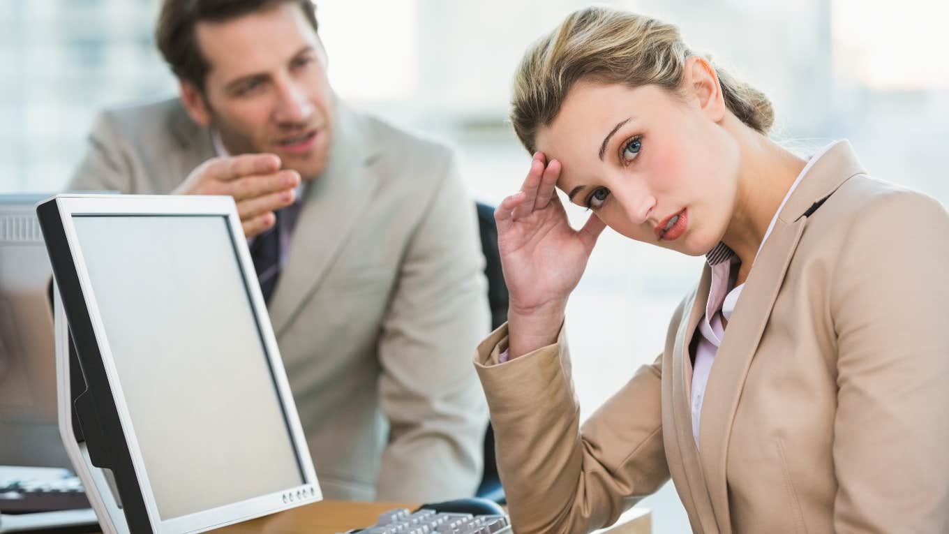 Woman annoyed by her coworker who should be sent to corporate jail