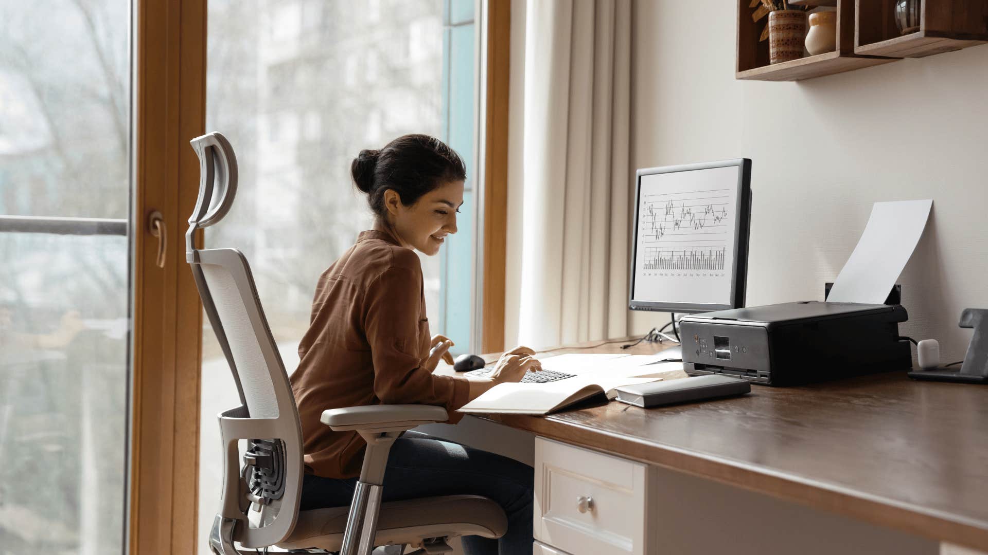 woman working on desktop