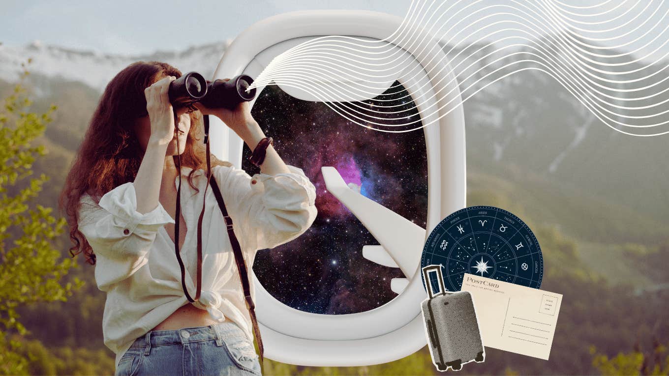 woman using binoculars to see zodiac signs best travel destinations 2025