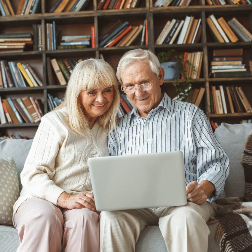 Boomer couple at a library after closing