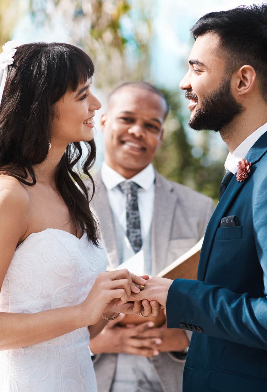 Bride and groom getting married