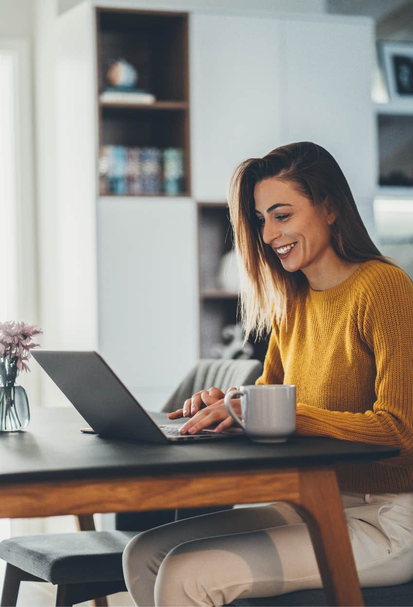 woman working and smiling