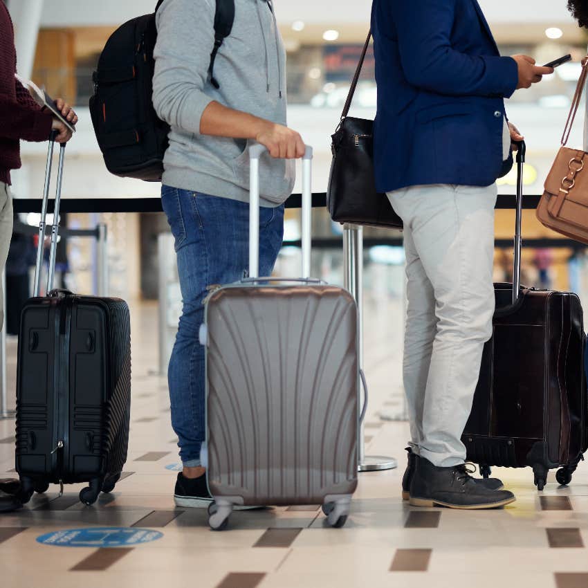 Line to check bags at the airport