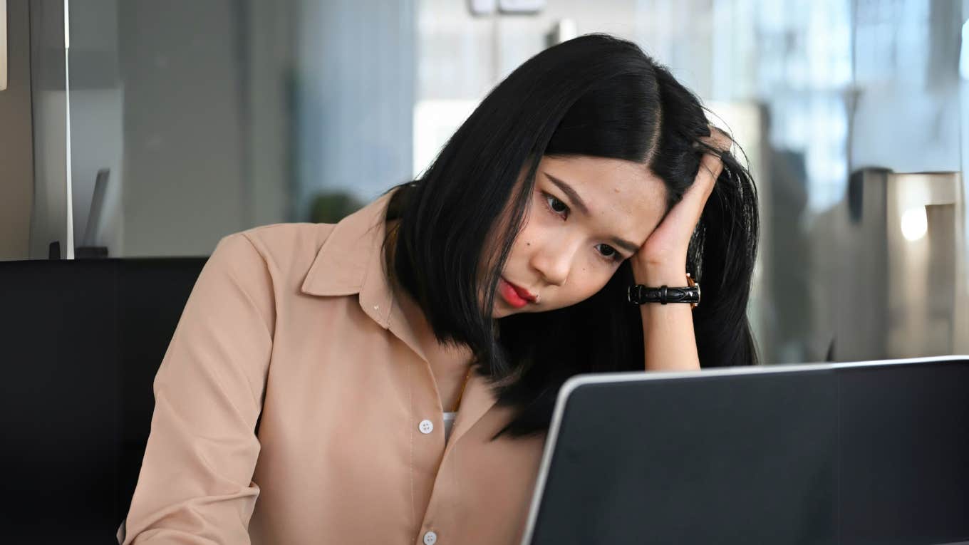 Unhappy woman wanting to leave job.