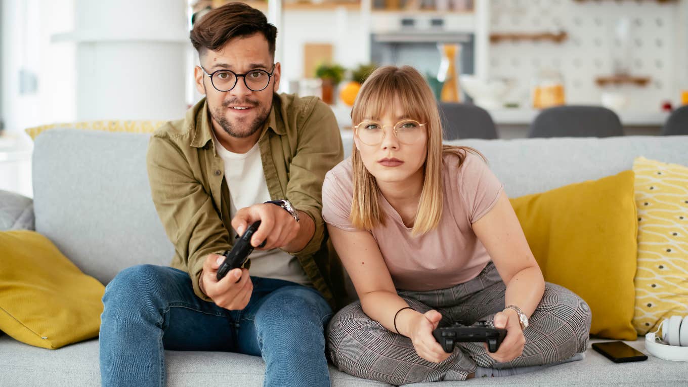 Couple playing video game