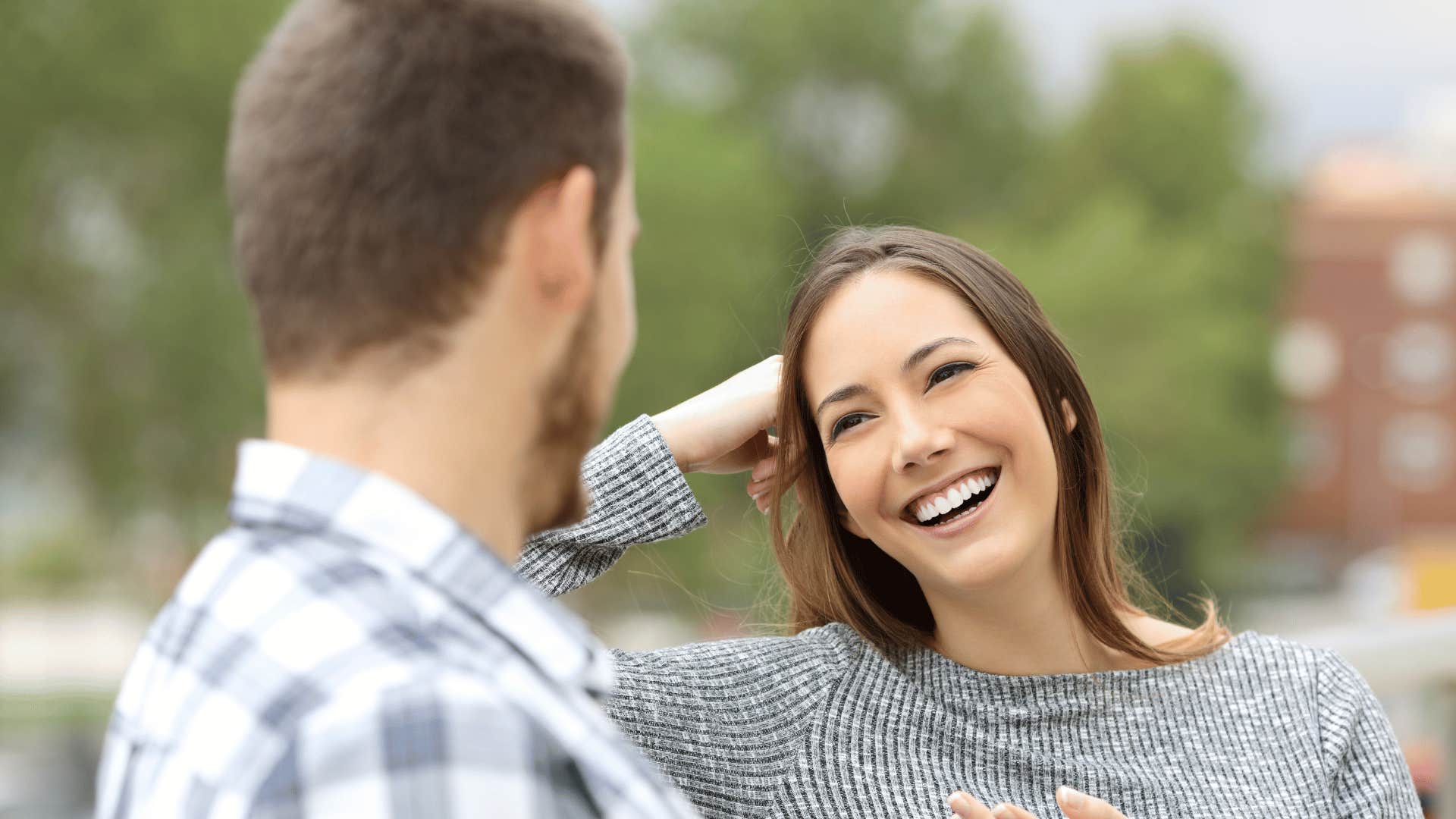 woman laughing on date