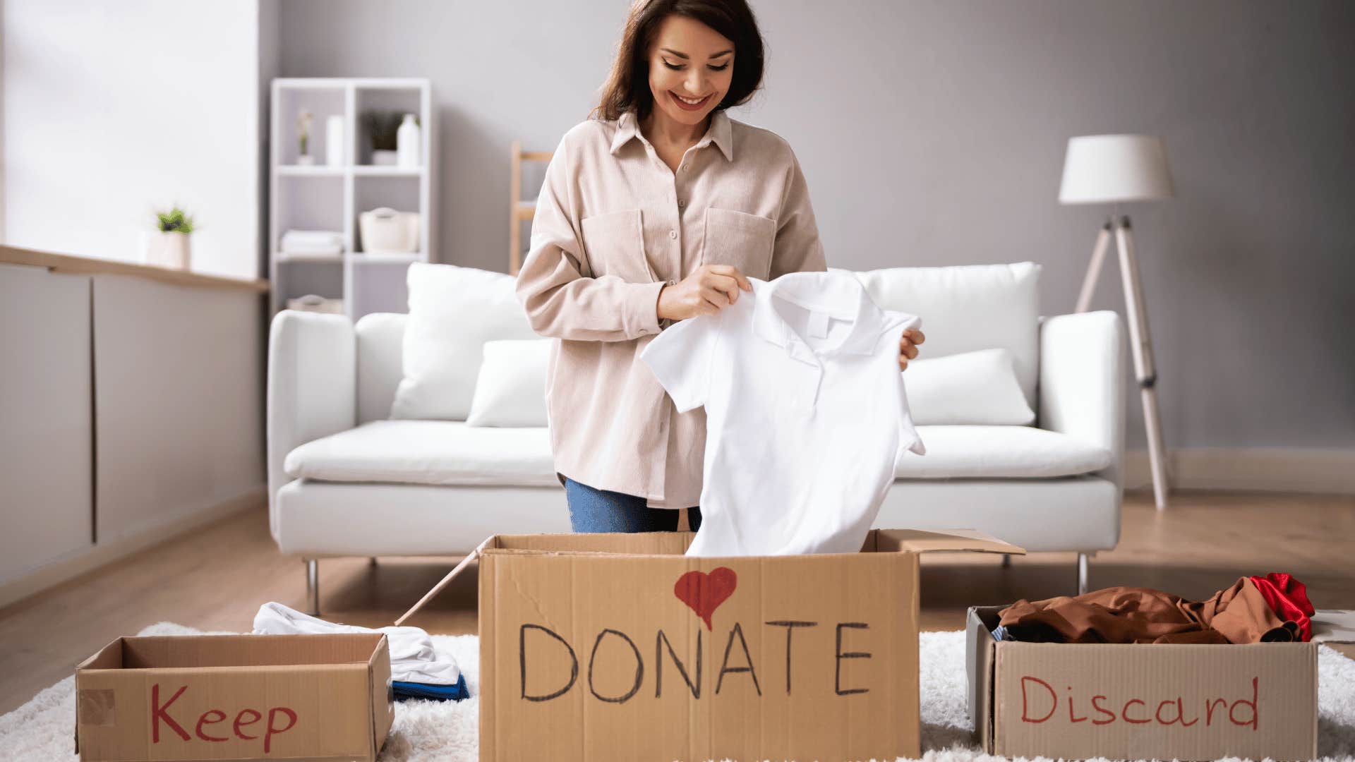 woman decluttering