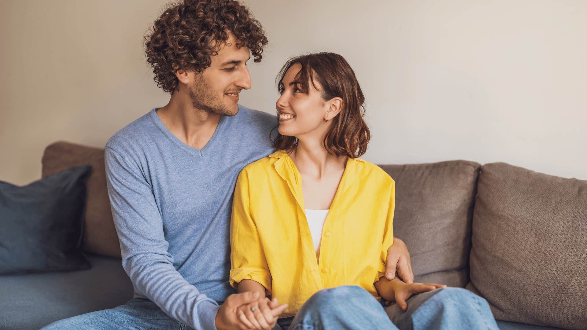 happy couple looking at each other