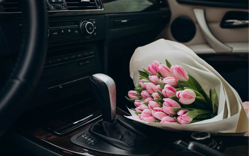 flowers in car passenger seat valentine's day package