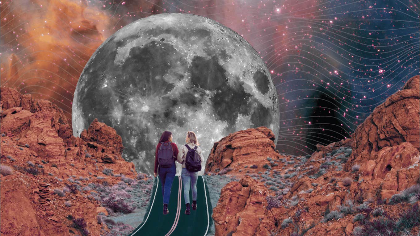 women walking towards full moons 2025