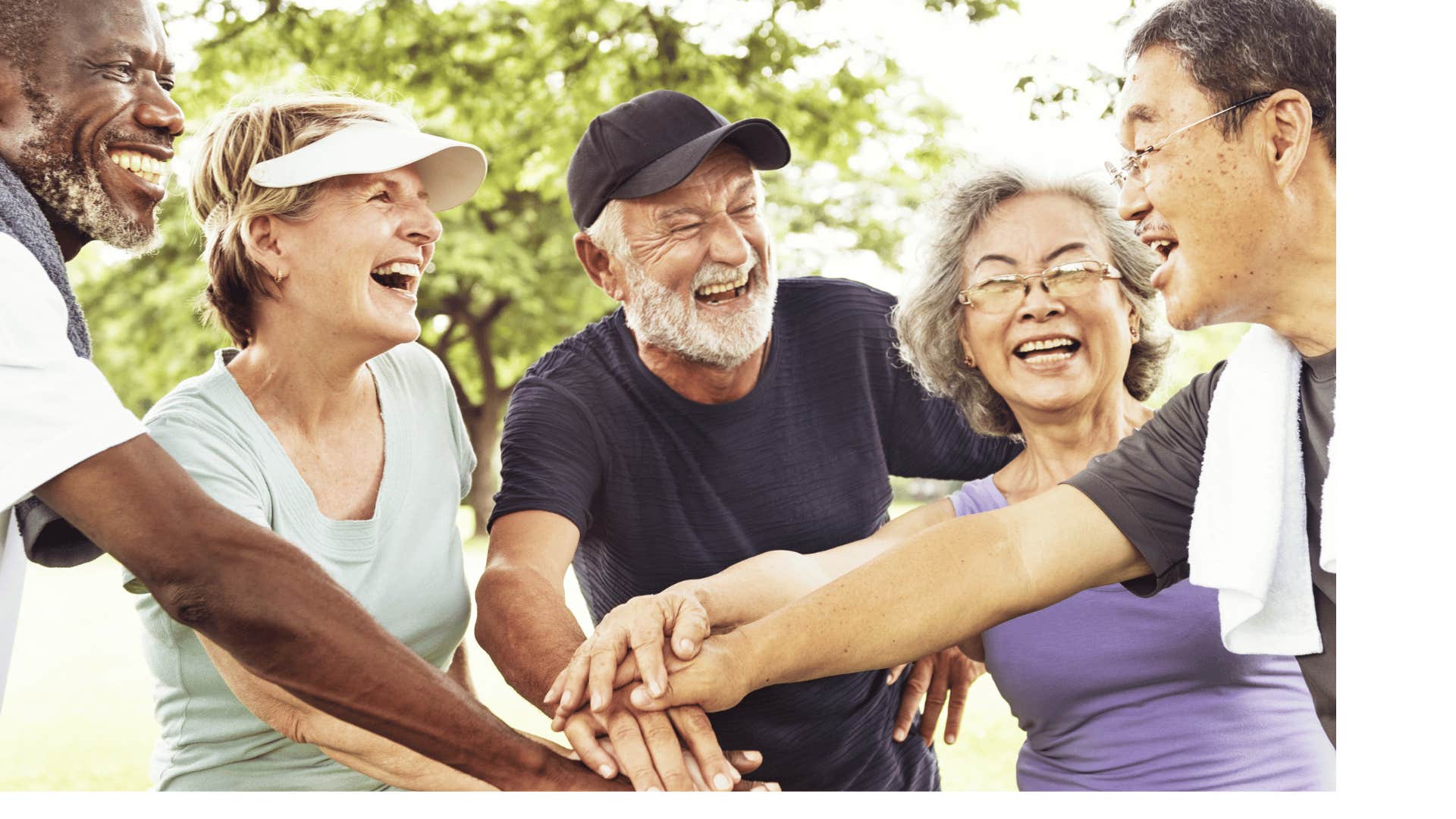 Group of friends join hands to manage stress