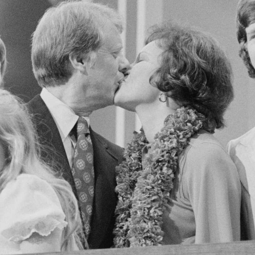 Jimmy and Rosalynn Carter kissing at the Democratic National Convention, New York City