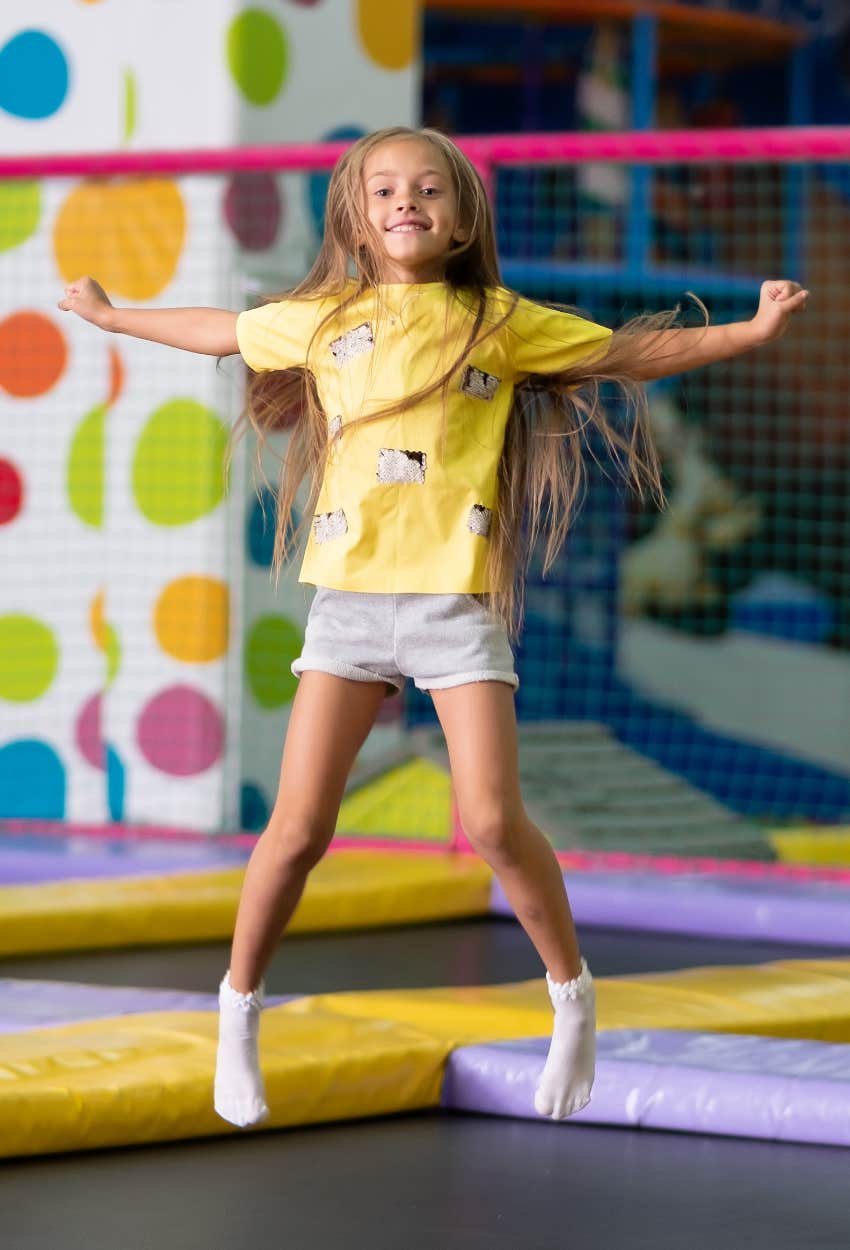 Kid at a trampoline park instead of field day