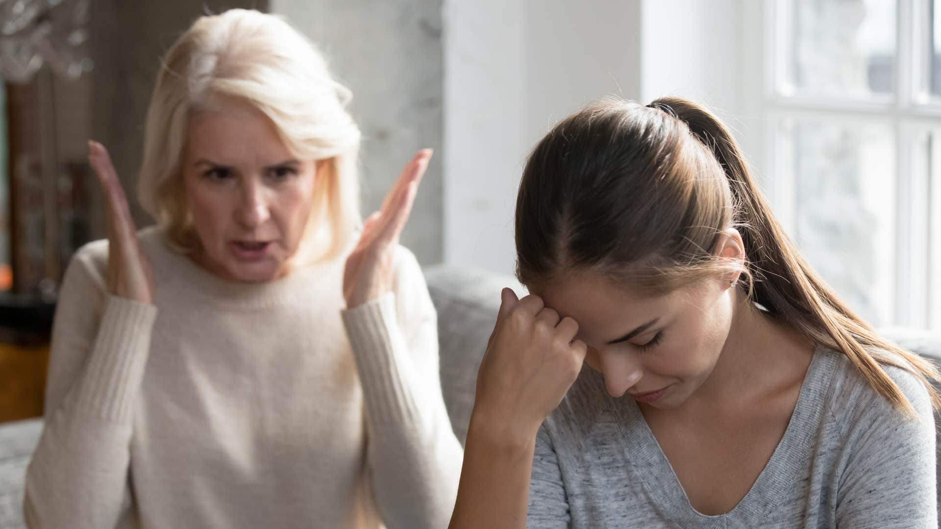 older woman angry with her adult daughter