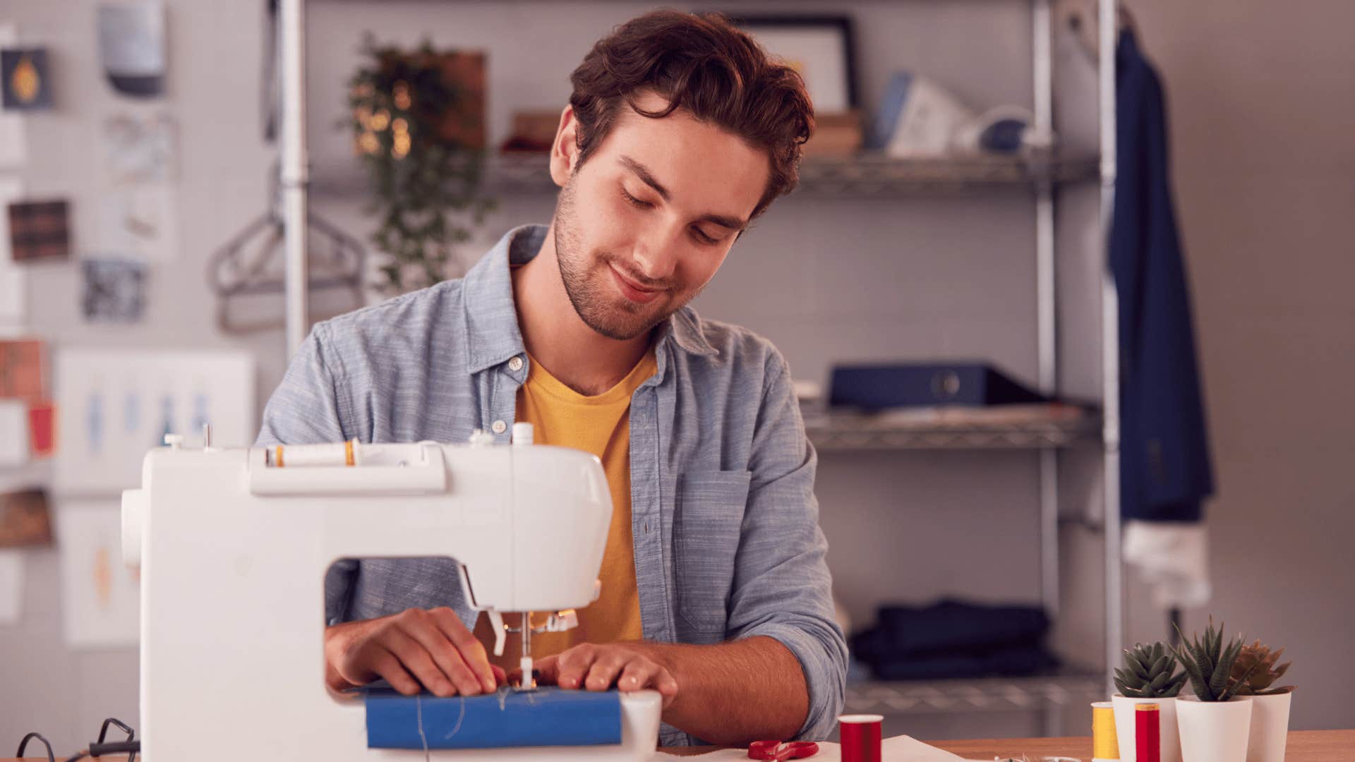 man sewing