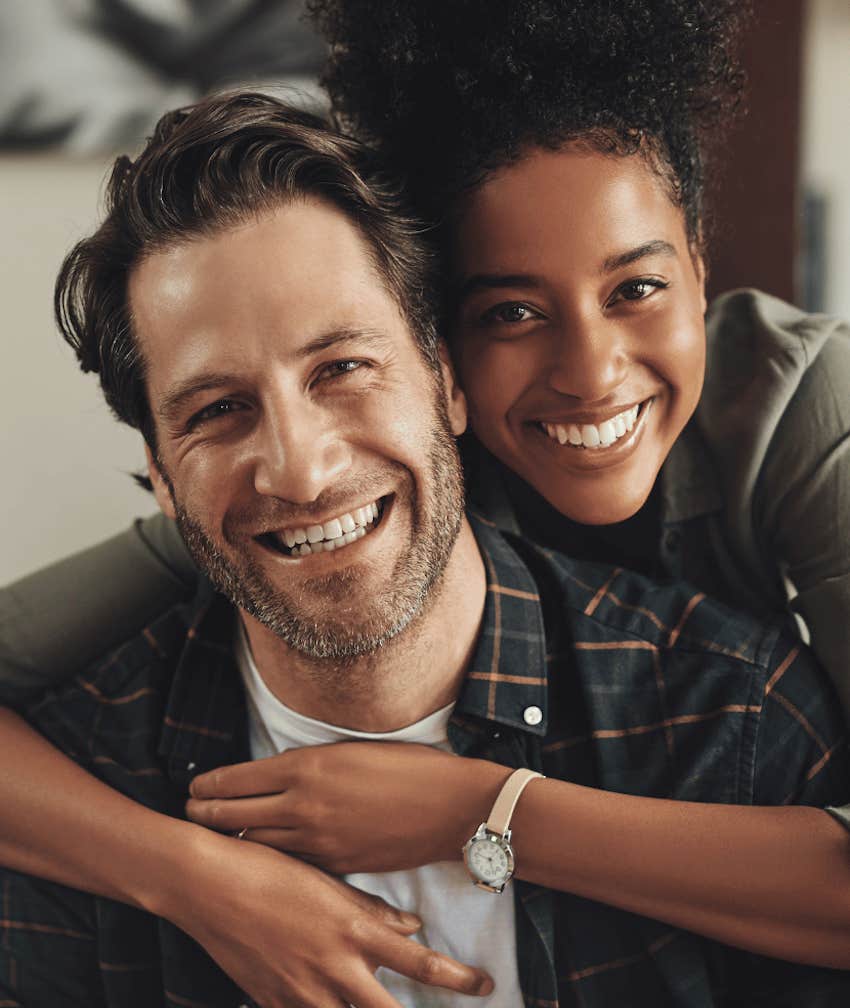 Woman feels special hugging man