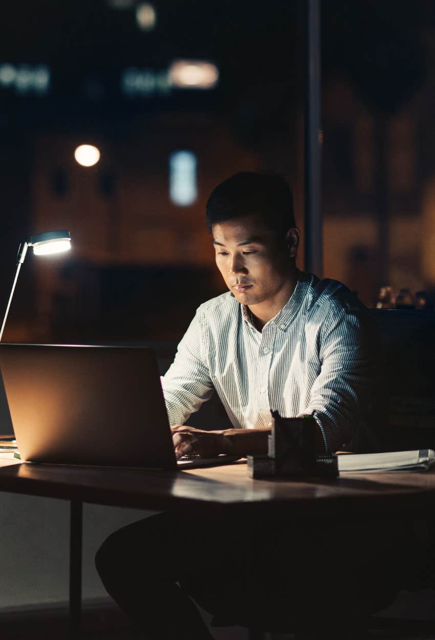 Businessman working instead of sleeping