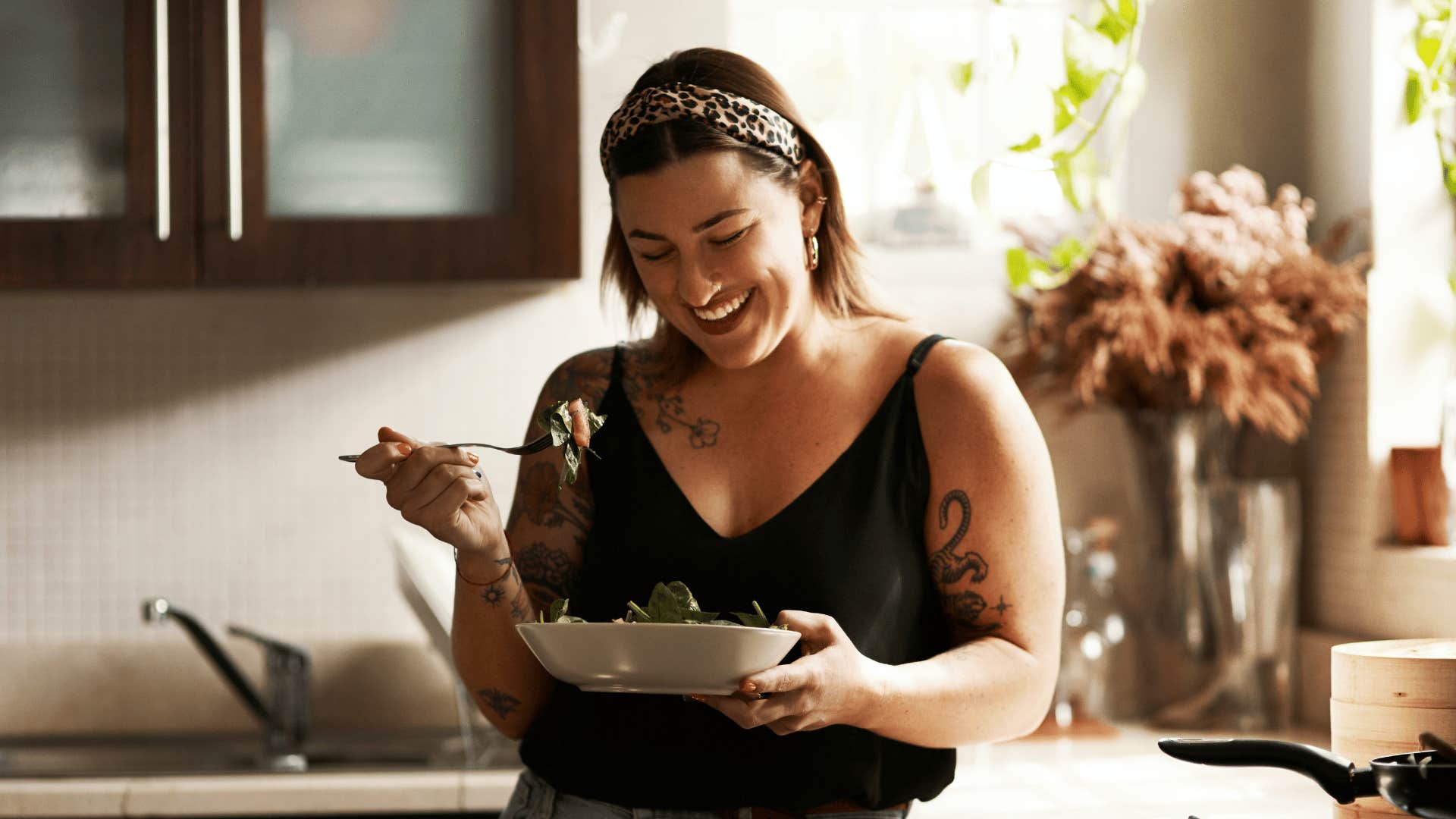 woman eating a salad