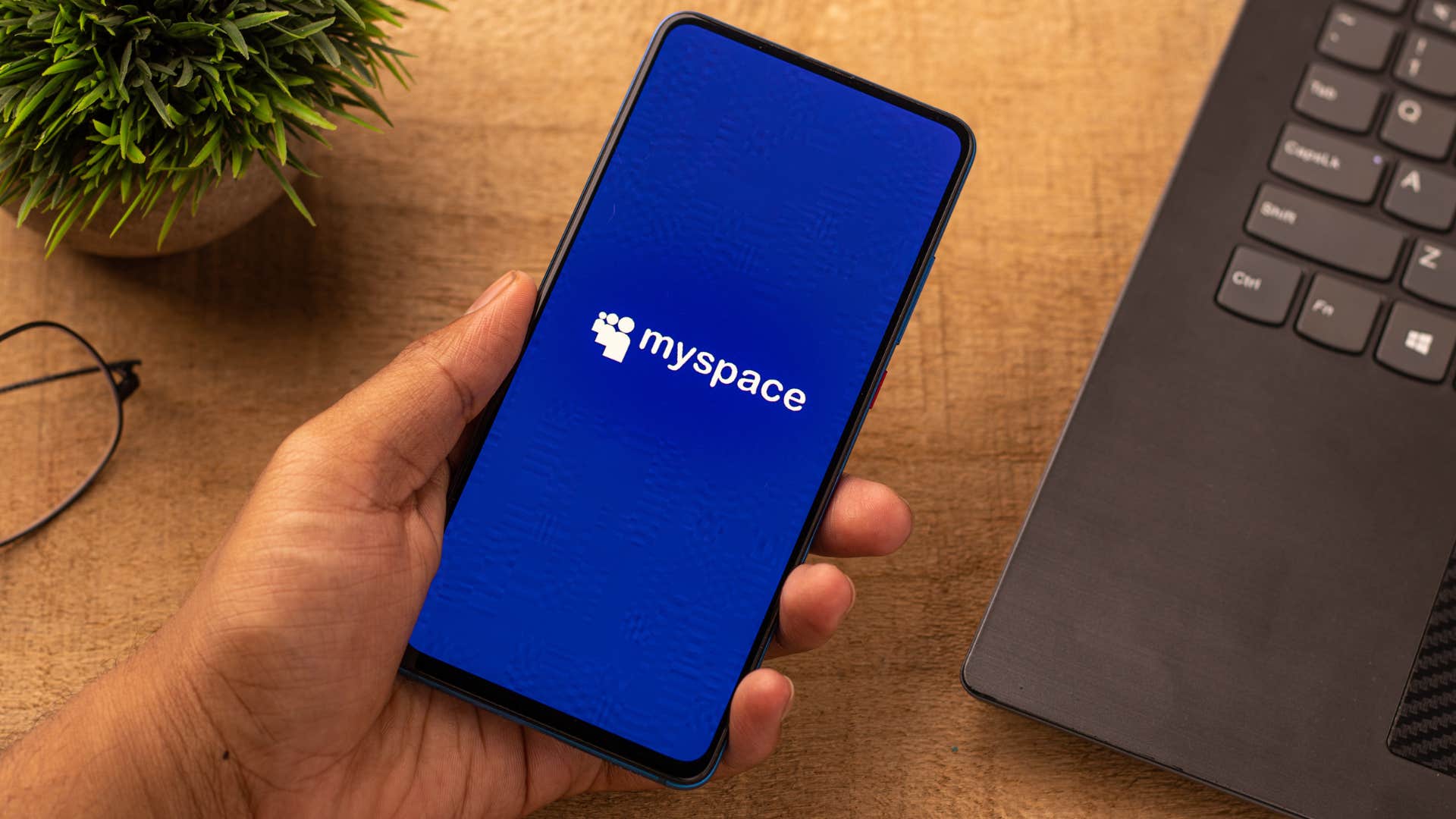 myspace logo on a phone