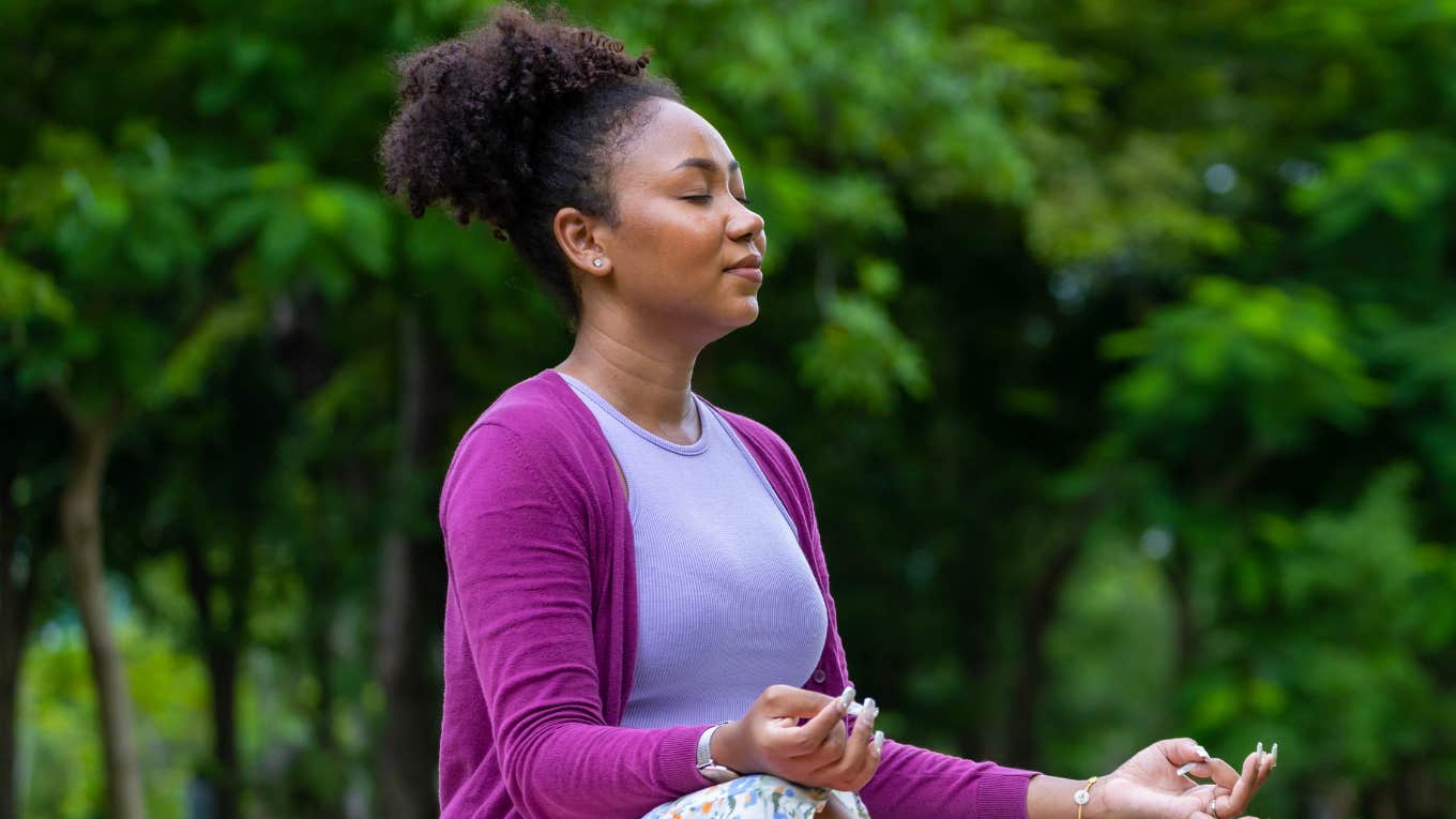 Woman masters mindfulness skills to become a zen master.