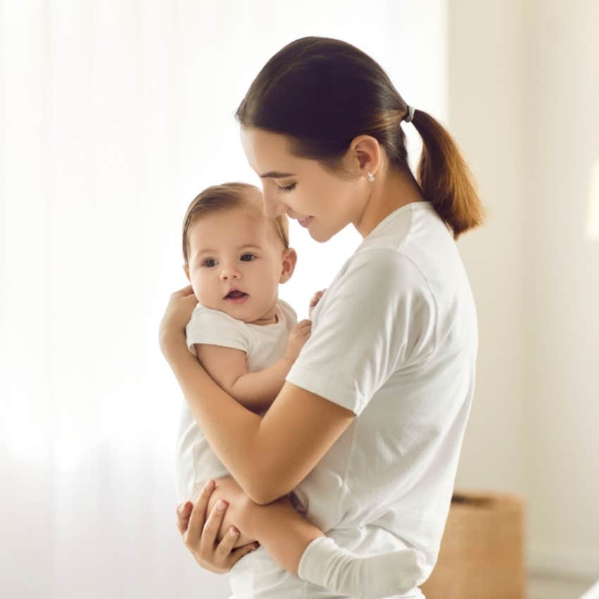 mom at home with baby 