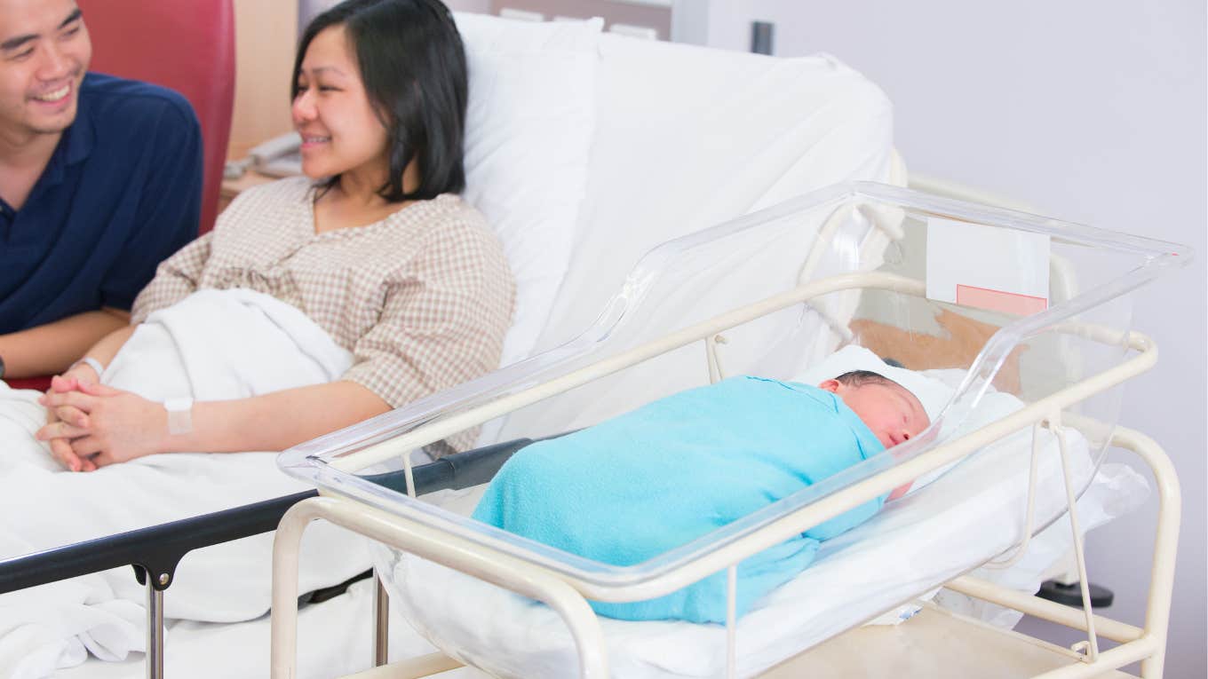 baby in plastic bed after being born in the hospital