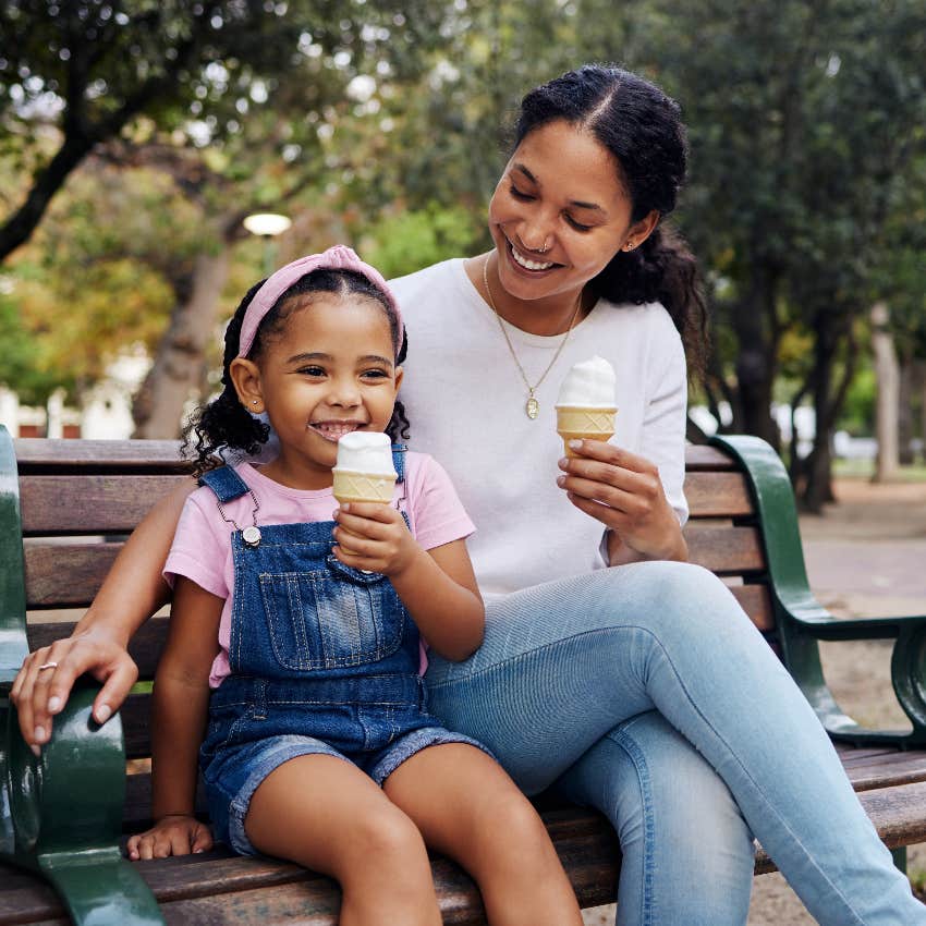 Mom and daughter eating ice cream