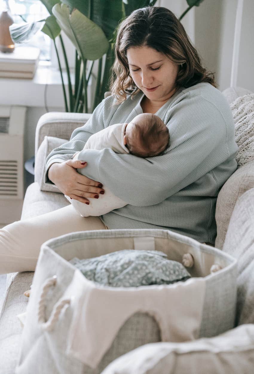 mom who just brought baby home from hospital 