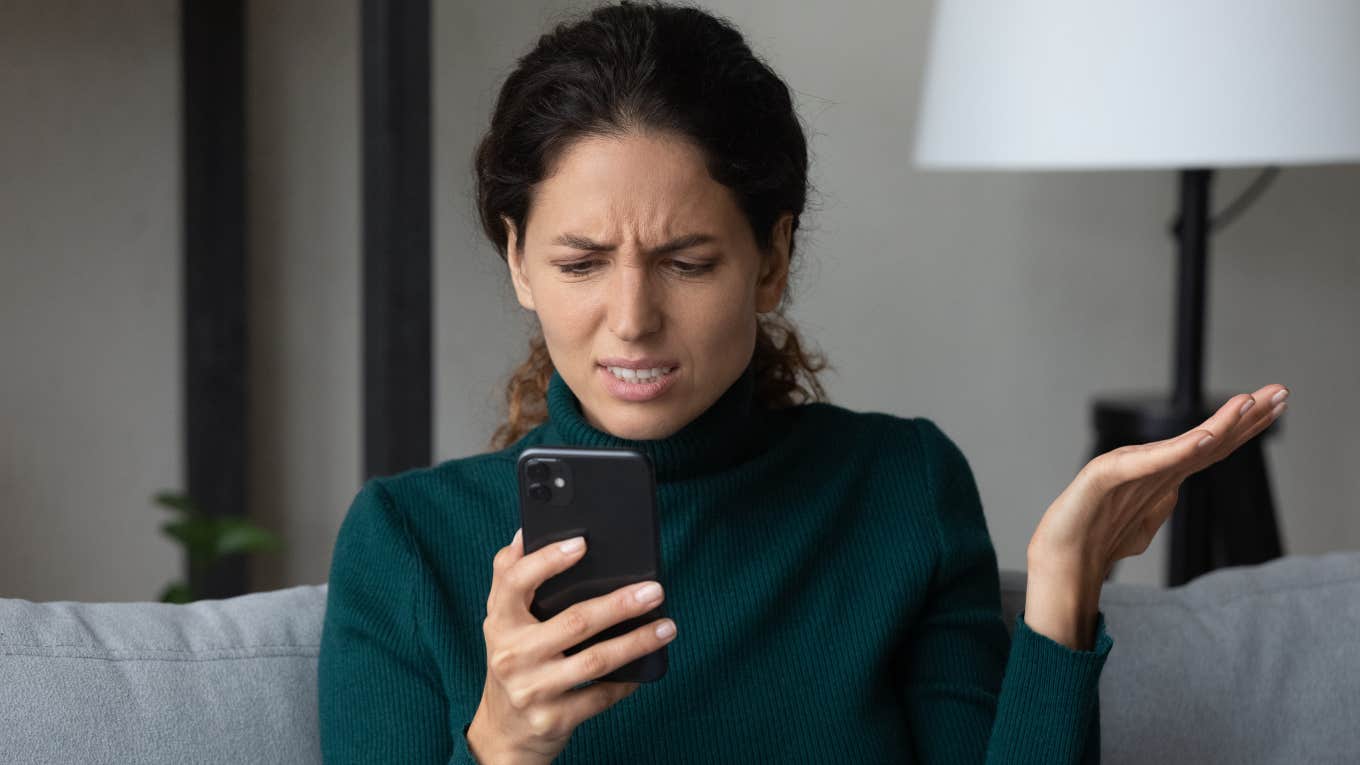 Mom reading bizarre text from a helicopter parent