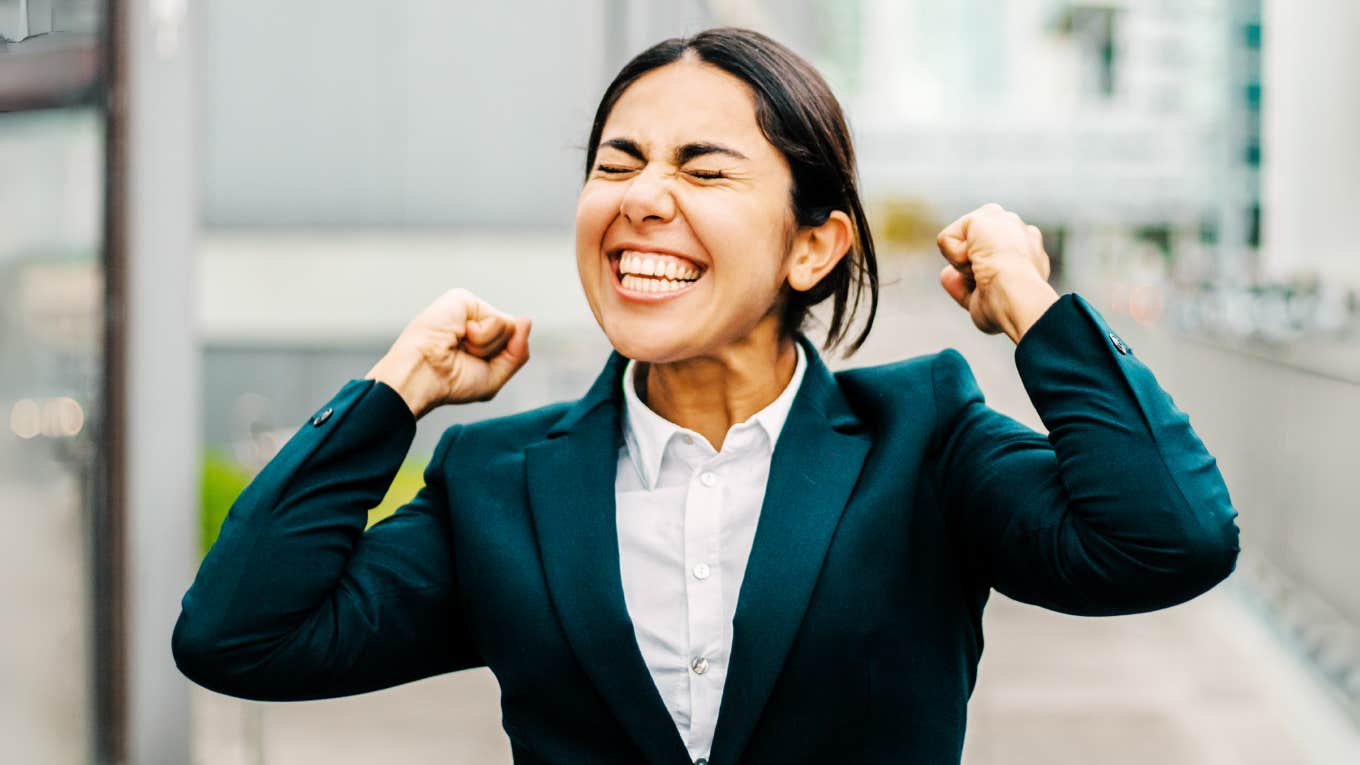 Luckiest woman celebrating her wins. 