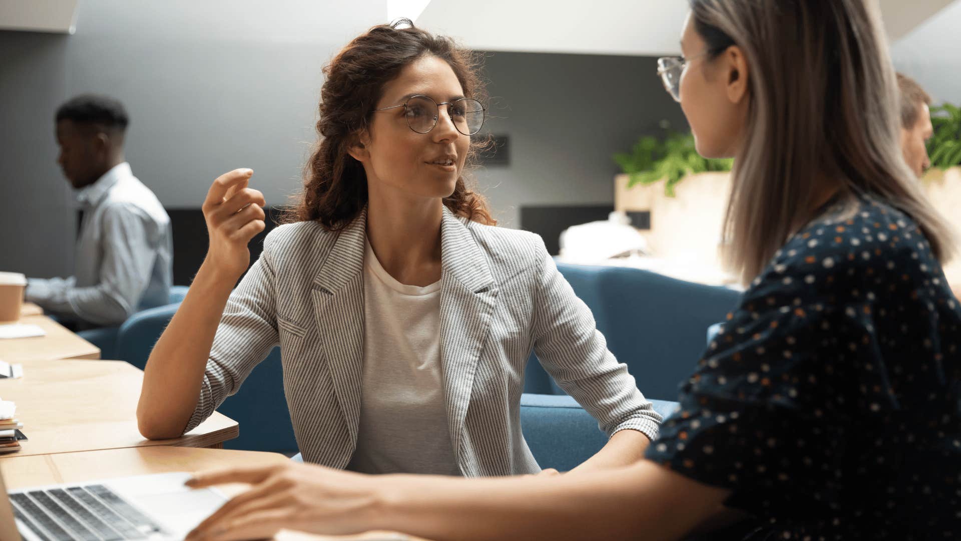 two businesswomen talking