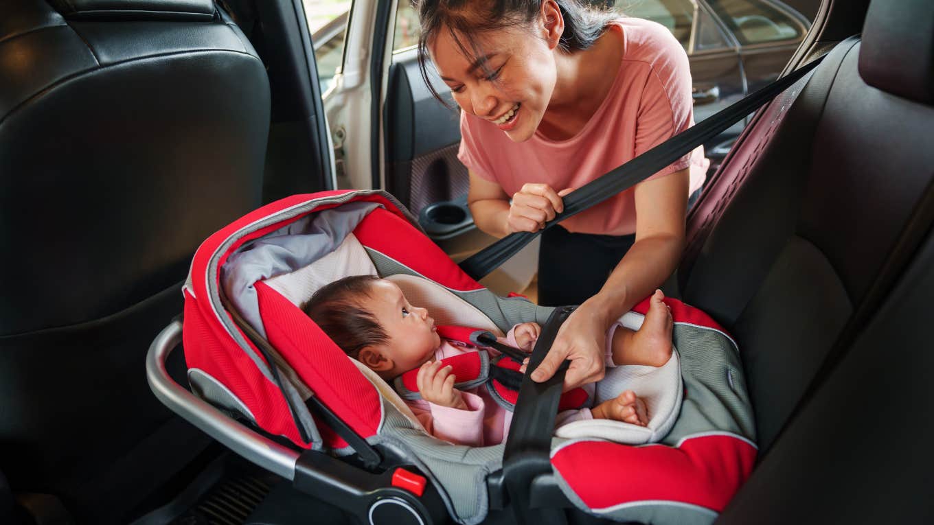 newborn heading home from the hospital in a car seat