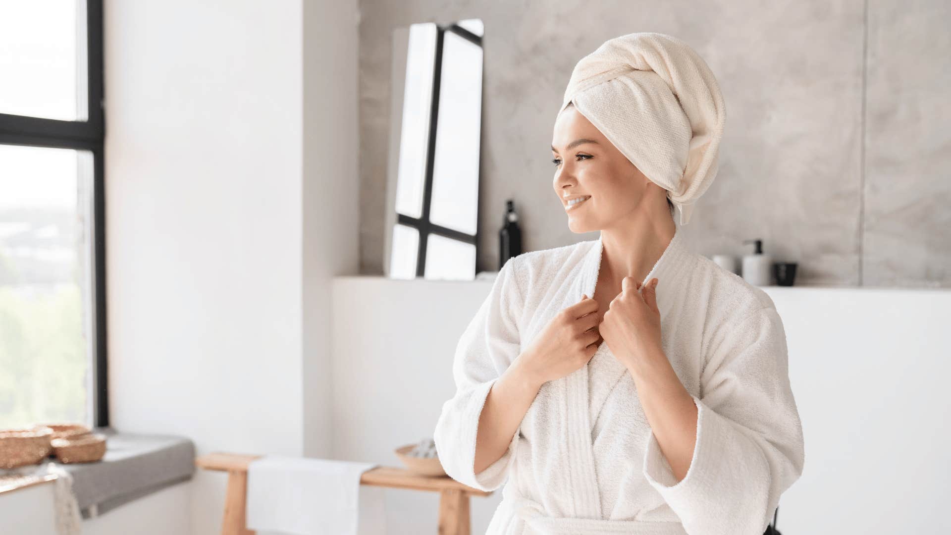 woman about to take a cold shower