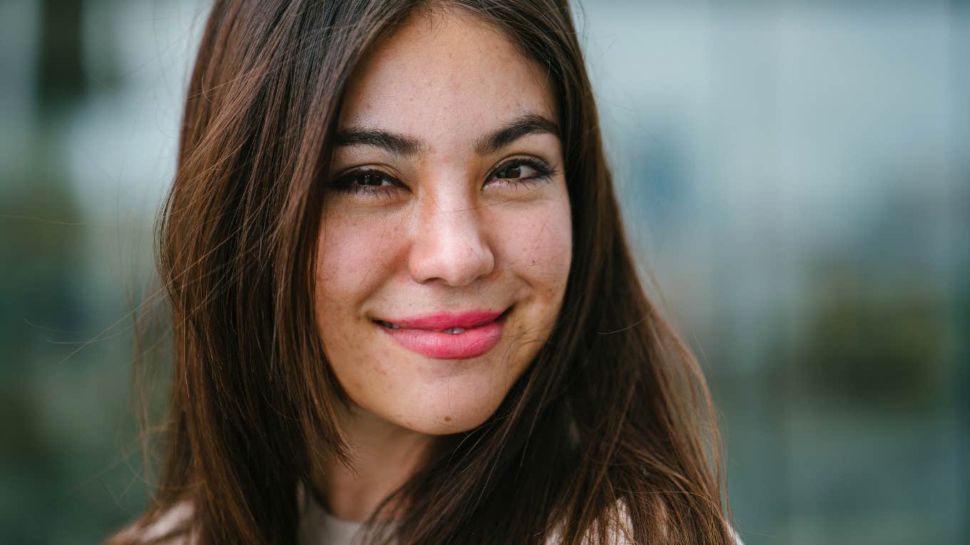 Close up portrait head shot of a young woman. 