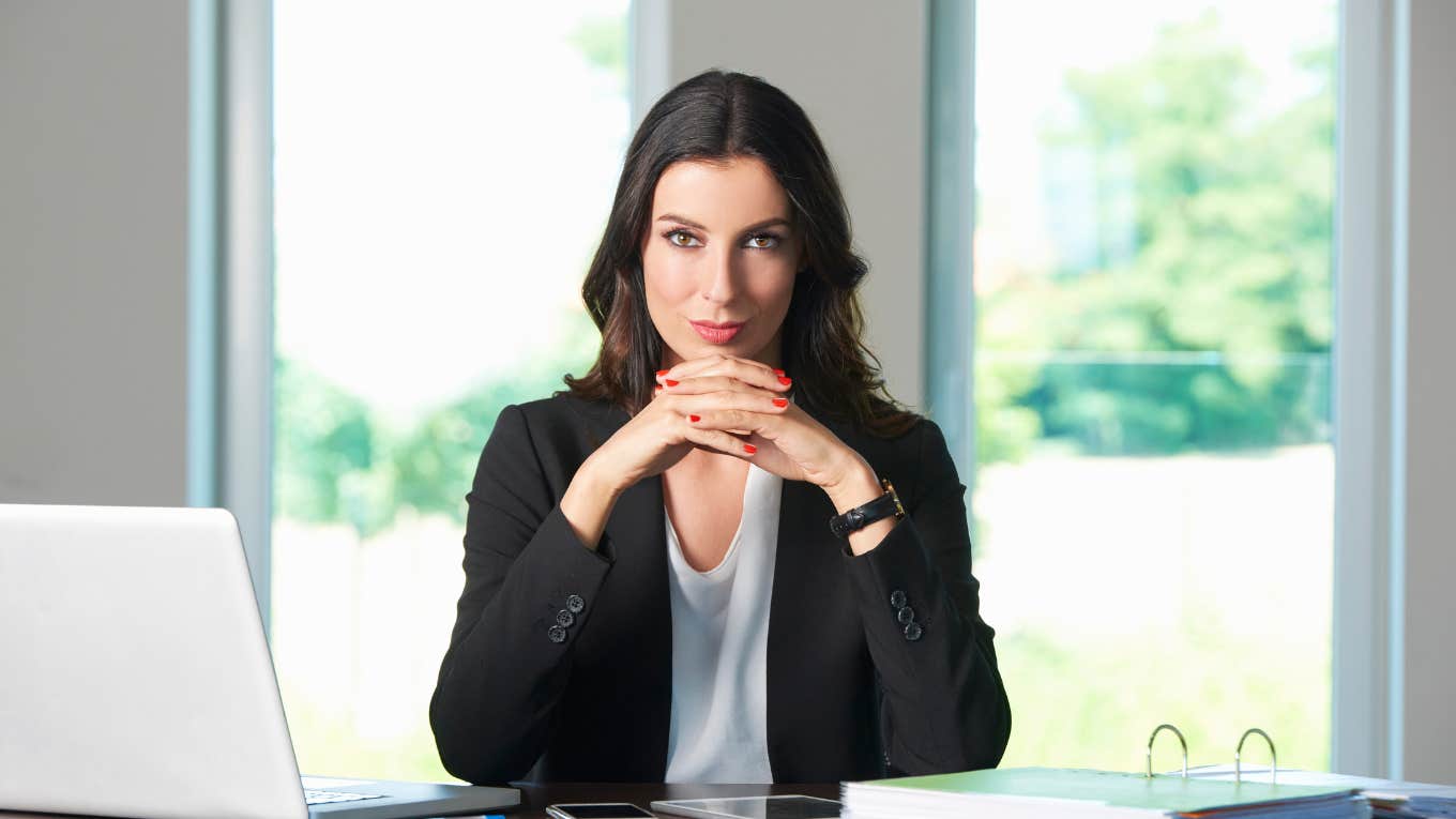 Businesswoman, sitting, table