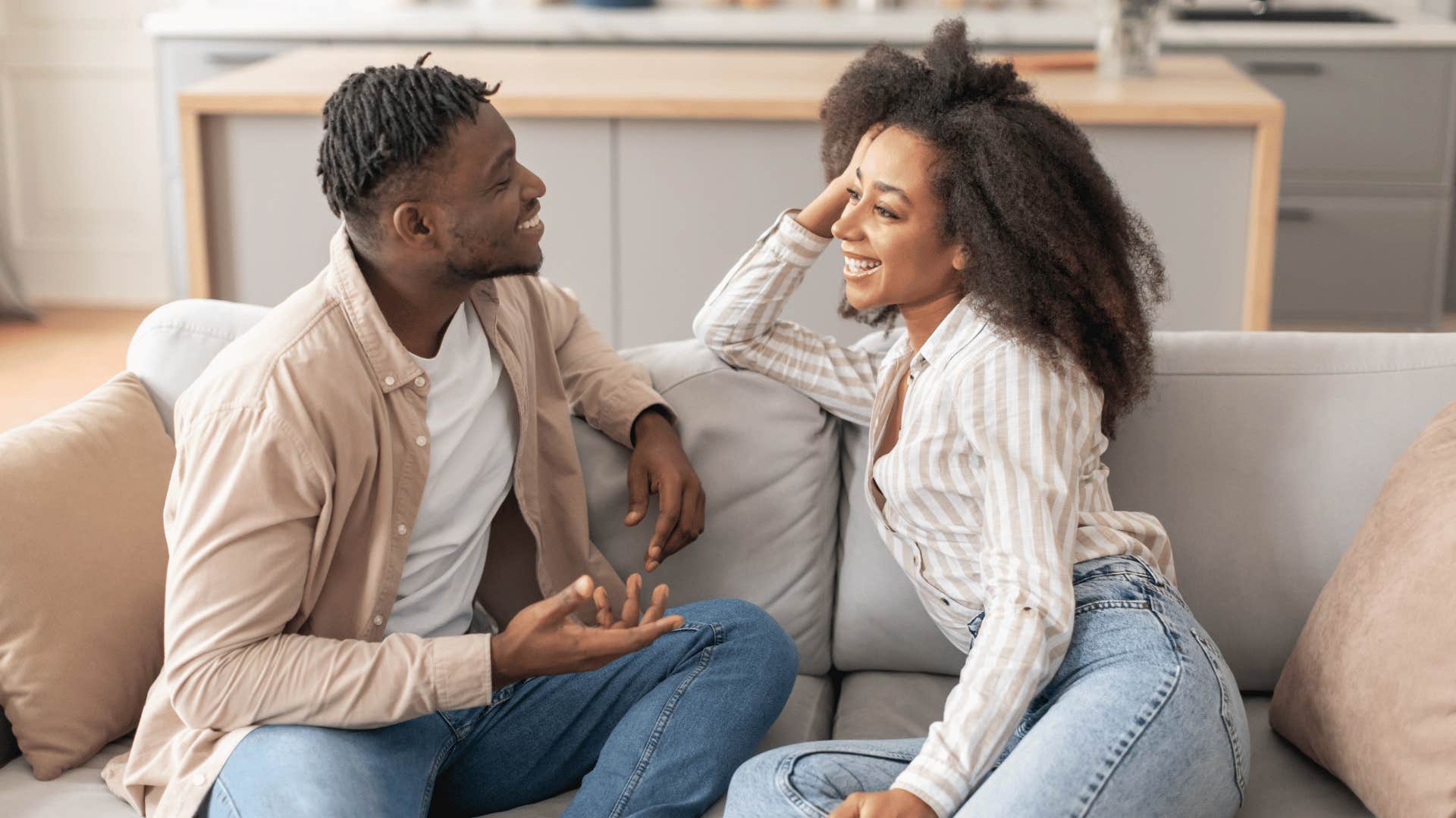 Man talks with woman to get to know each other better