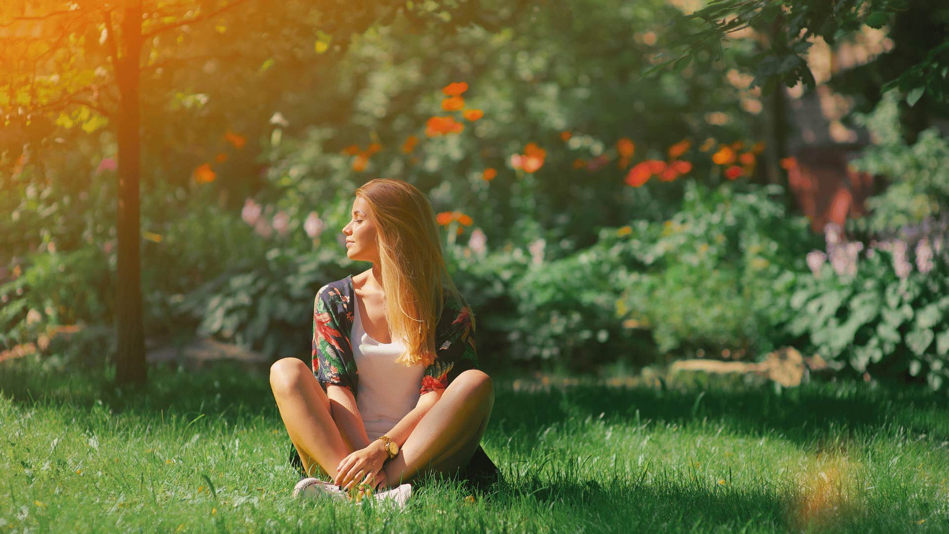 woman enjoying alone time outside