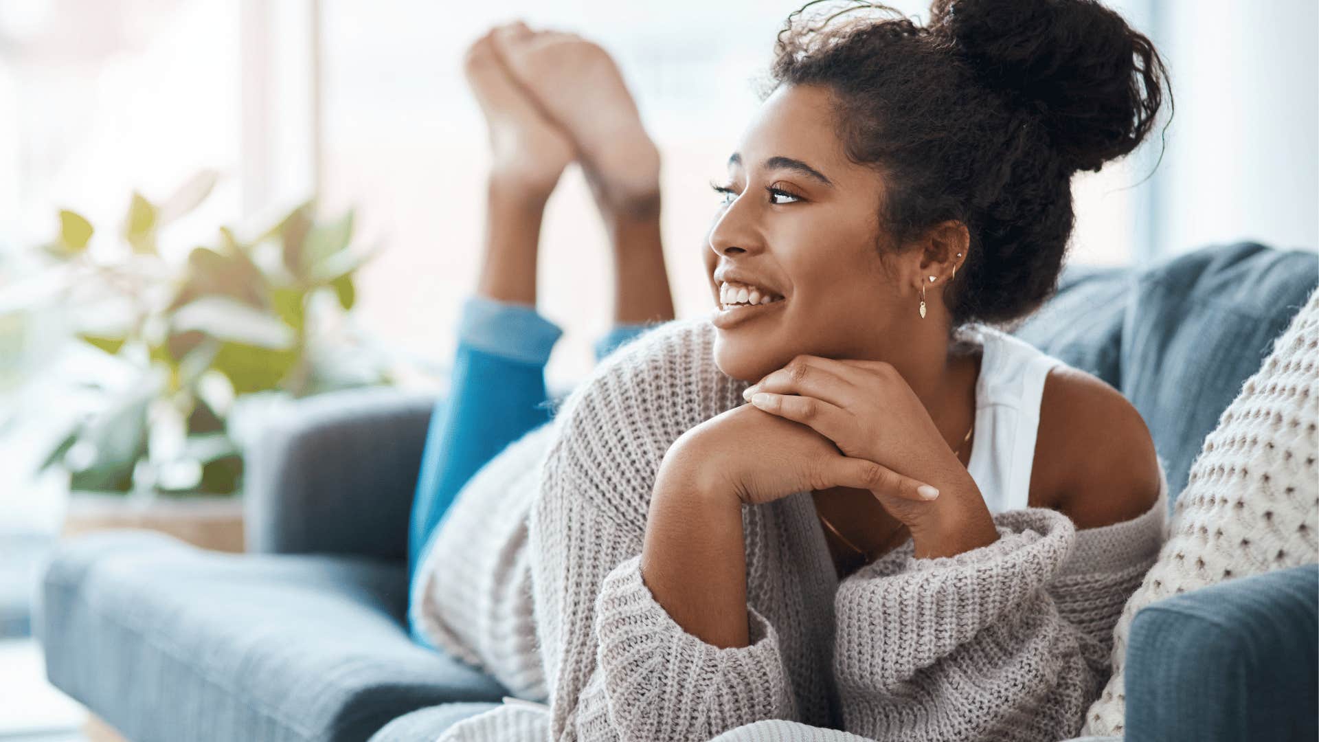 patient woman relaxing on couch