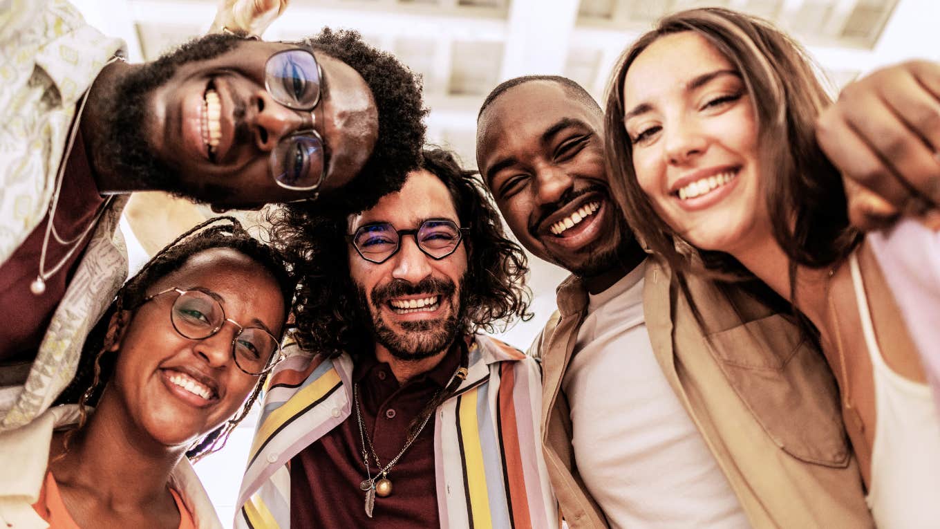 Group of happy people, whose parents taught them well.