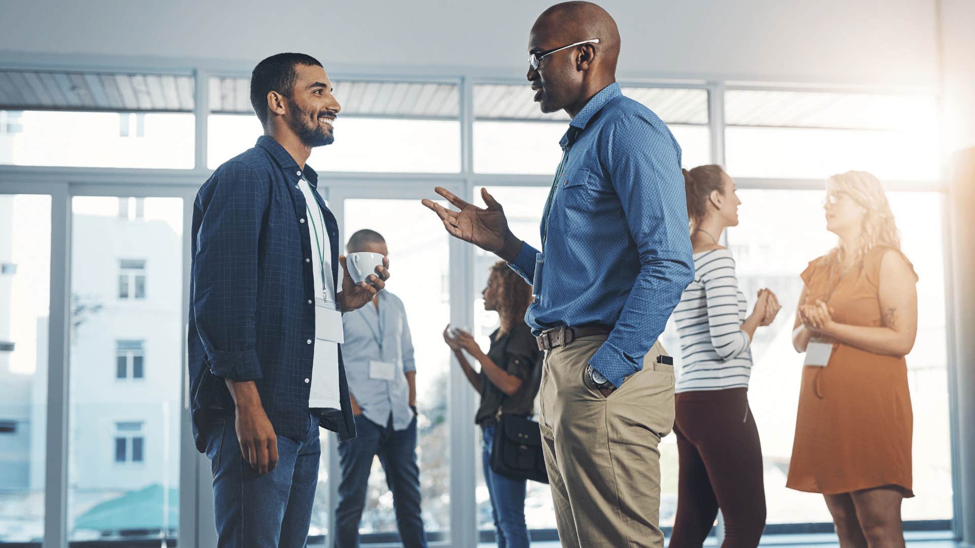 two men talking to each other