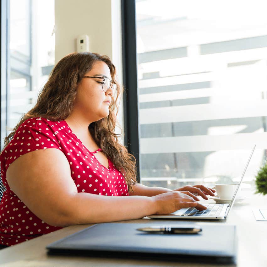 perfectly happy being fat in office setting