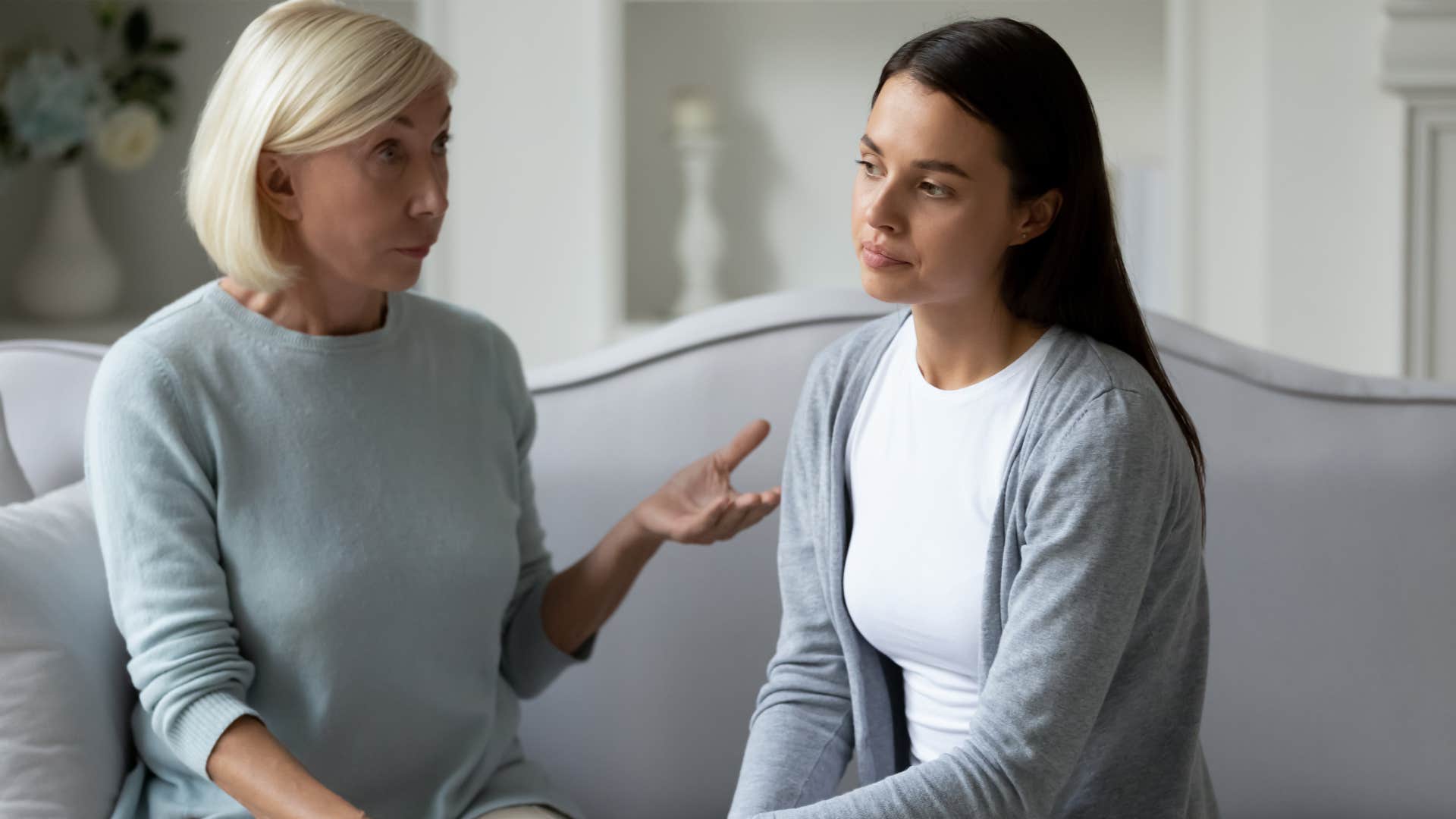 annoyed woman talking to her mother