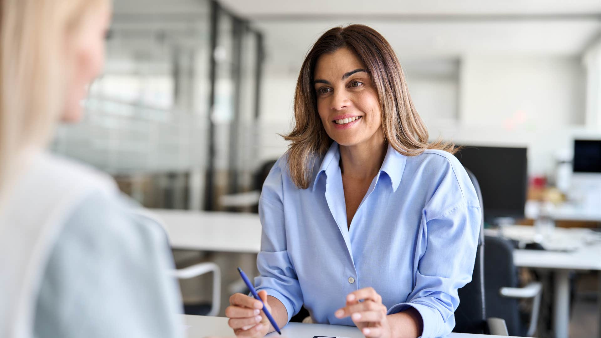 woman looking for help at work