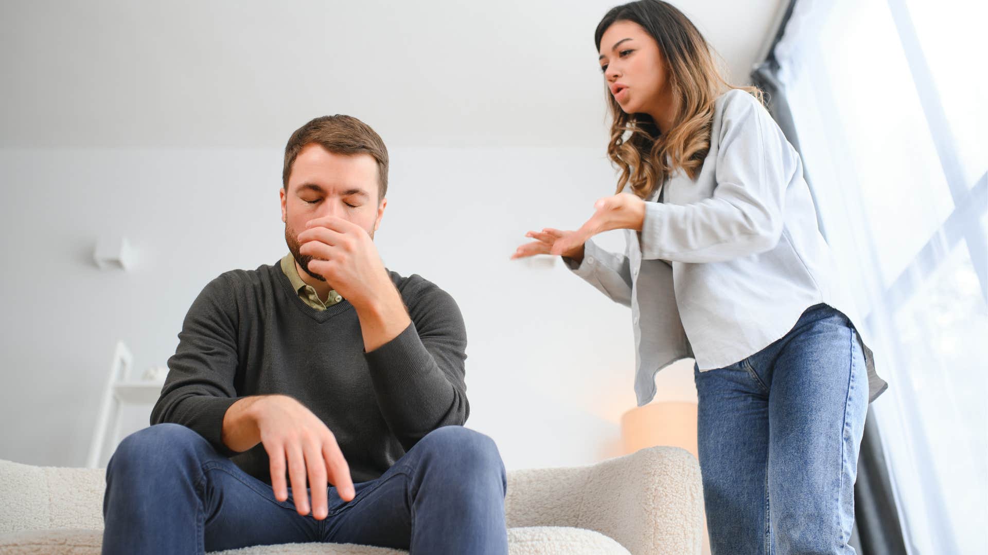 Woman arguing with her upset boyfriend