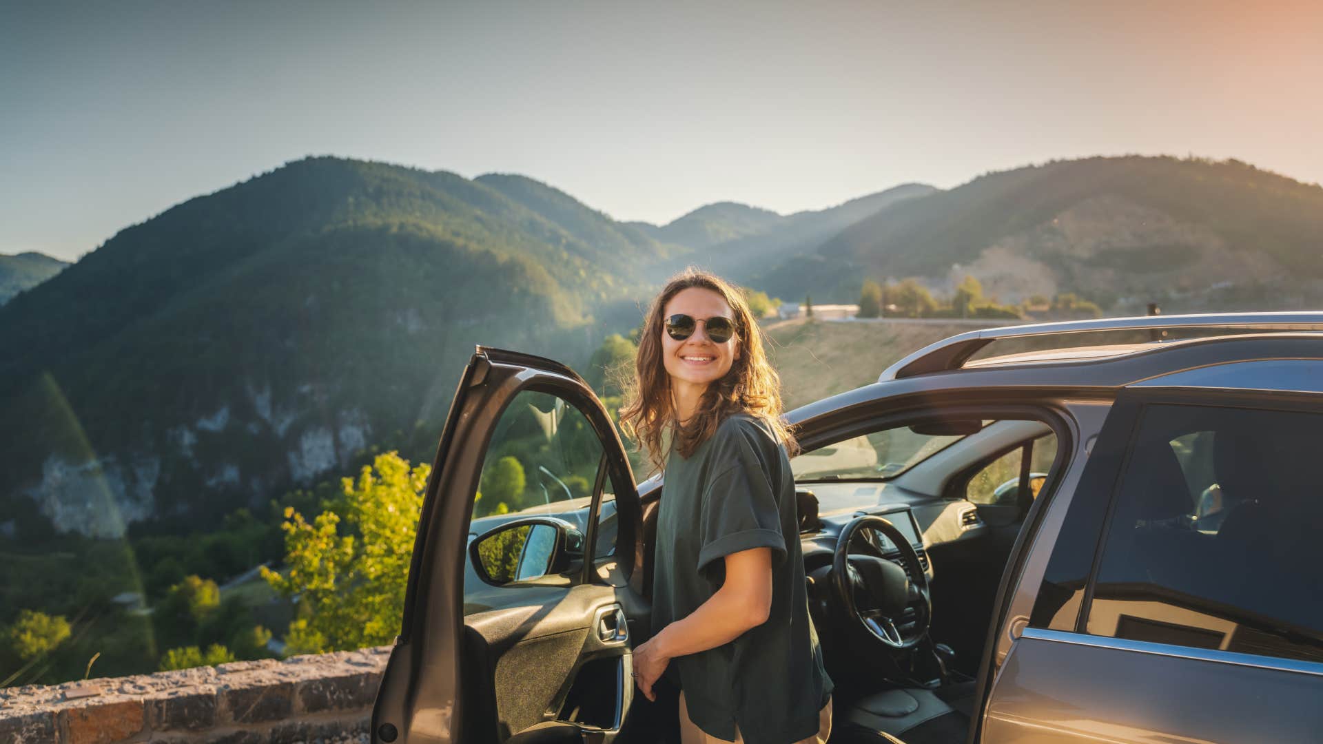 woman leaving her car in bad parking spot